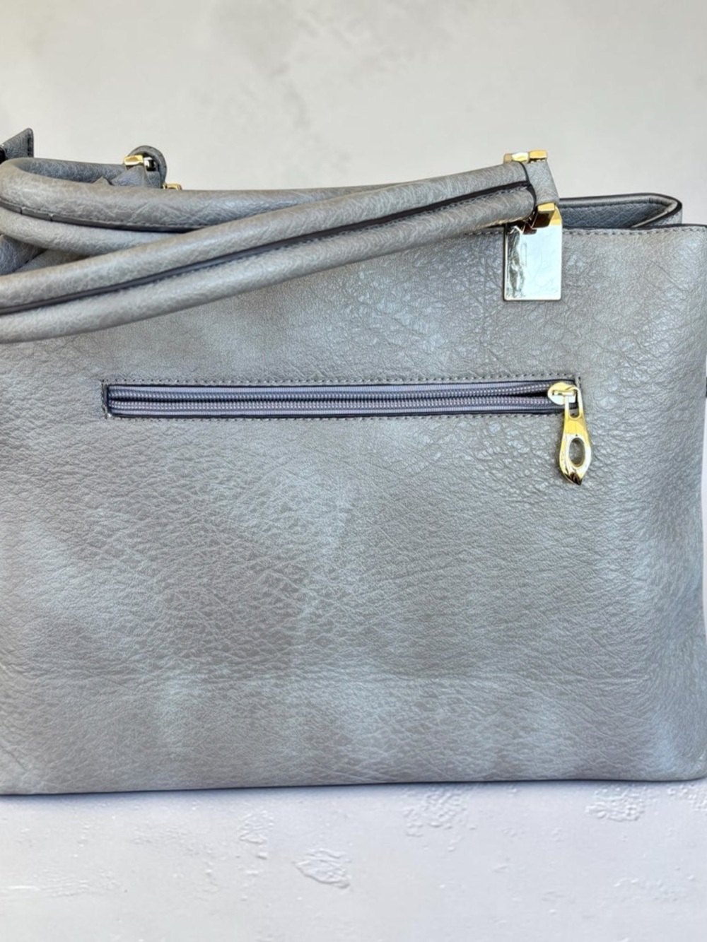 Michael Kors Light Gray Pebbled Leather Satchel with Gold Hardware - Picture 15 of 16